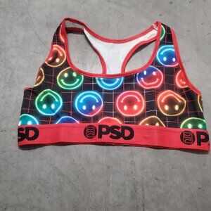 PSD Womens Size L Neon Smiley Face Sports Bra Colorful Polyester Elastane Blend